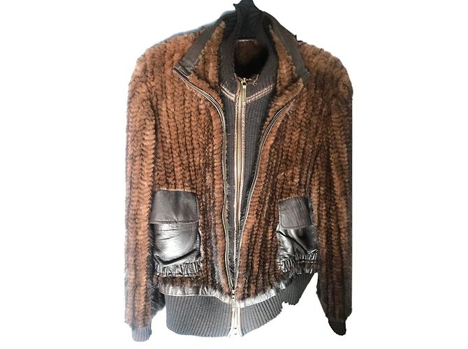 Sylvie Schimmel Brown Knitted Mink Jacket