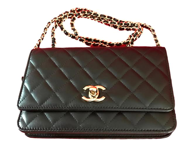 Wallet On Chain Chanel Petite maroquinerie Cuir Noir  ref.78498