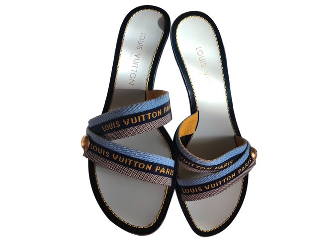 Louis Vuitton Mules Blu Tela  ref.78504