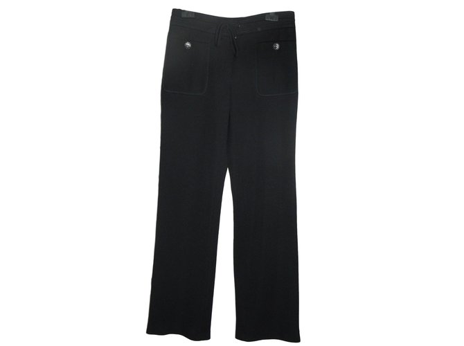 Chanel Pantalon large Laine Noir  ref.78522