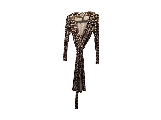 Diane Von Furstenberg Seidenkleid Schwarz Weiß Caramel Karamell