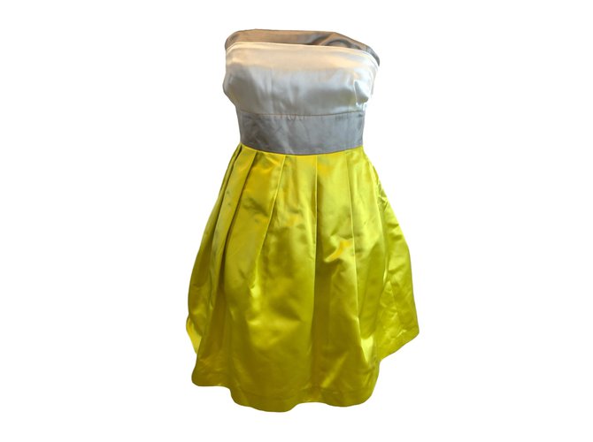 Tara Jarmon Strapless dress Grey Yellow Silk Viscose Acetate  ref.78709