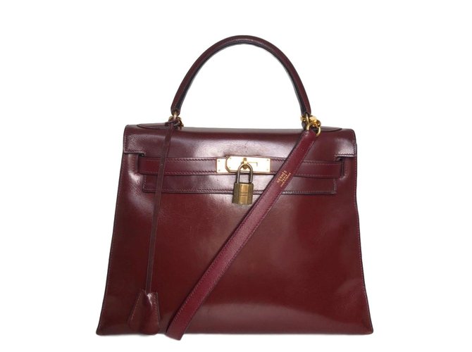 Hermès Kelly 28 Box leather Color bordeaux Dark red  ref.78714