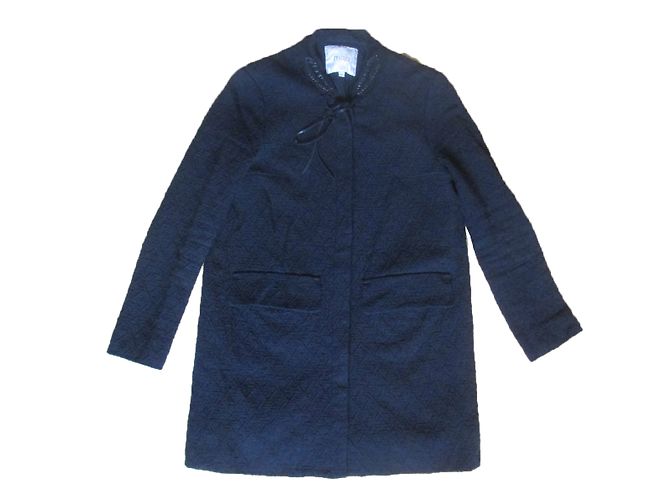 Cappotto Maje nero in cotone e pelle