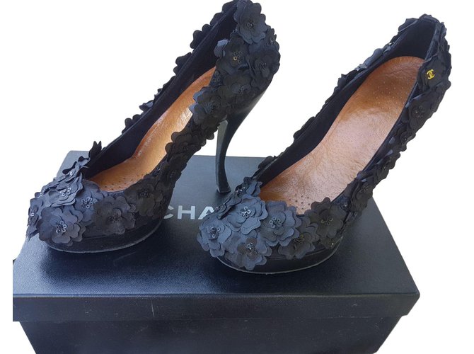 Chanel Heels Black Leather  ref.78878