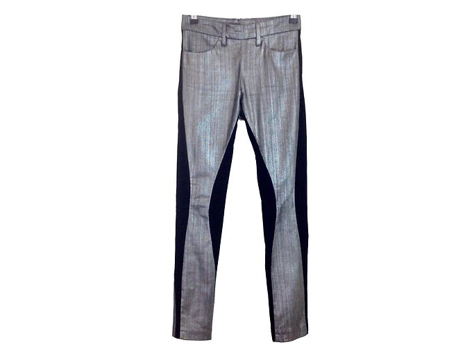 Acne Leggings Silber Metallic Denim Schwarz