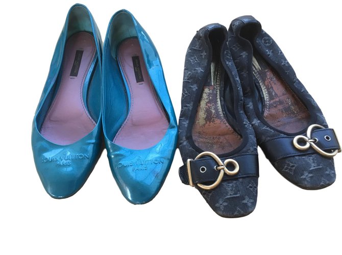 Louis Vuitton Ballet flats Black Blue Patent leather Cloth  ref.78930
