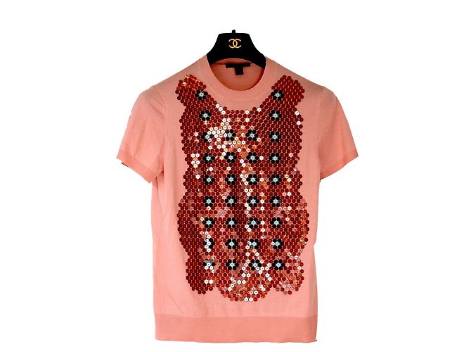 Camisola Louis Vuitton Rosa de Lã e Seda de Manga Curta