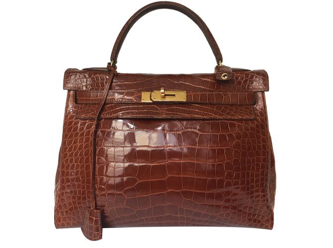 Hermès Kelly 32 Caramelo Couros exóticos  ref.78965