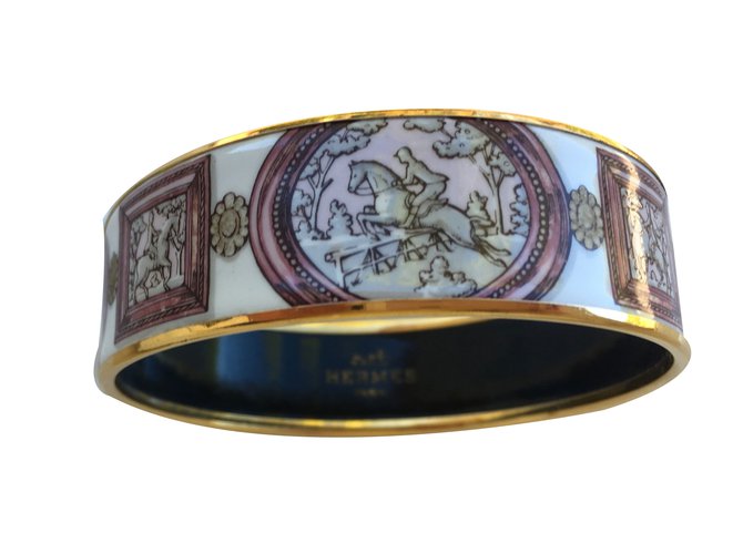 Hermès bracelet vintage en émail Plaqué or Rose  ref.78972