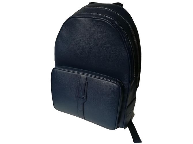 Lancel Oscar Backpack Black Navy Blue Leather