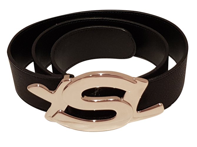 Yves Saint Laurent Cinturones Negro Cuero  ref.79074