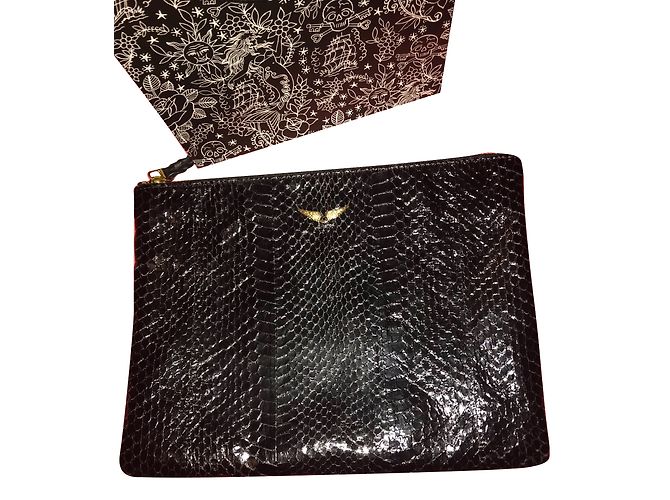 Clutch Zadig & Voltaire de python y piel de cordero negra Negro