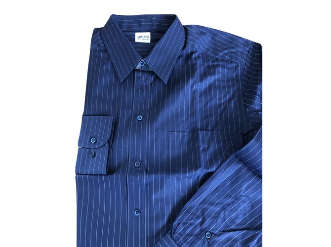 Armani Camicie Blu Cotone  ref.79085