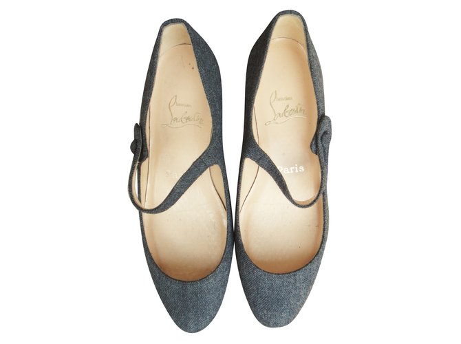 Christian Louboutin Ballet flats Grey Leather Wool  ref.79201