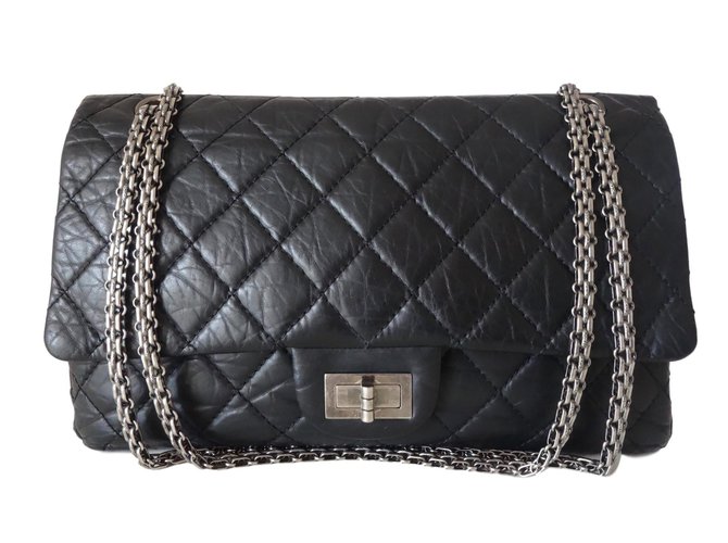 Chanel 2.55 maxi Black Leather  ref.79251