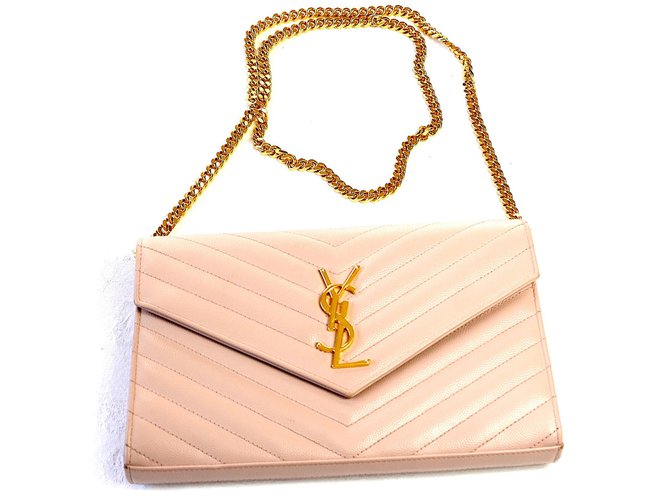 Saint Laurent Handbags Pink Golden Leather Metal  ref.79254