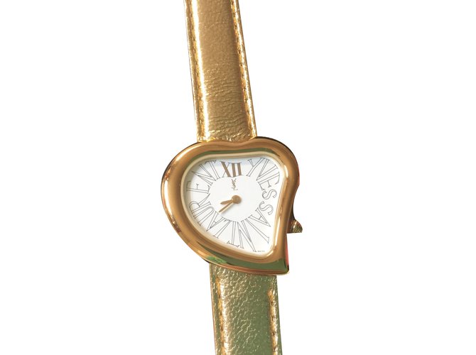 Yves Saint Laurent Feine Uhren Golden Leder  ref.79269