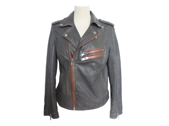 Leon & Harper Biker jackets Grey Leather  ref.79412