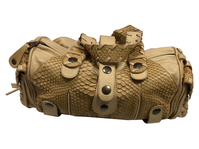 Bolsa Chloé Silverado em couro bege e python 