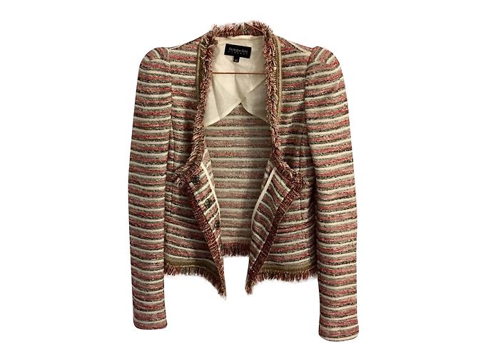 Patrizia Pepe Blazer Blouson Jacke Rot Baumwolle mit Goldfransen Beige Golden Grau