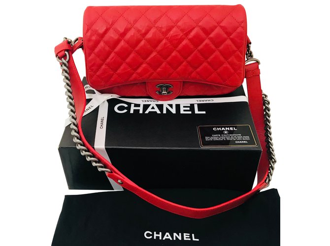 Timeless Chanel Bolsas Vermelho Couro  ref.79690