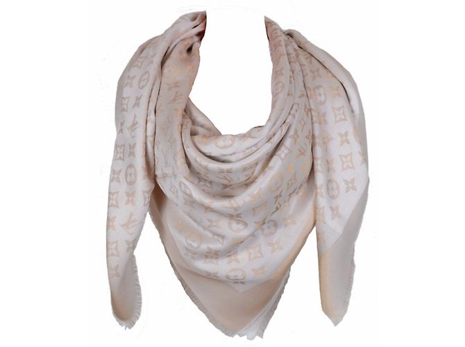 Louis Vuitton sciarpe Beige Seta Poliestere Lana Viscosa