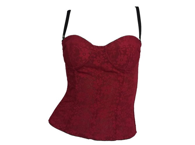 D&G Top corset de encaje rojo Negro Burdeos  ref.79784