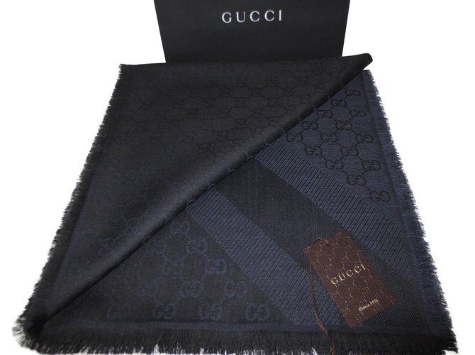 Gucci Scarf Navy blue Silk Wool  ref.79846