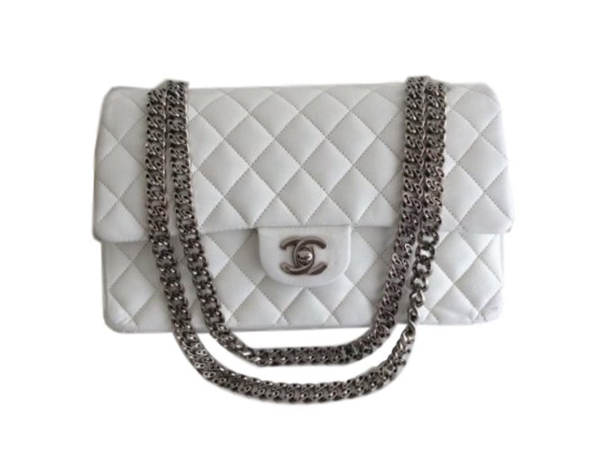 Chanel Bolsas Branco Couro  ref.79862