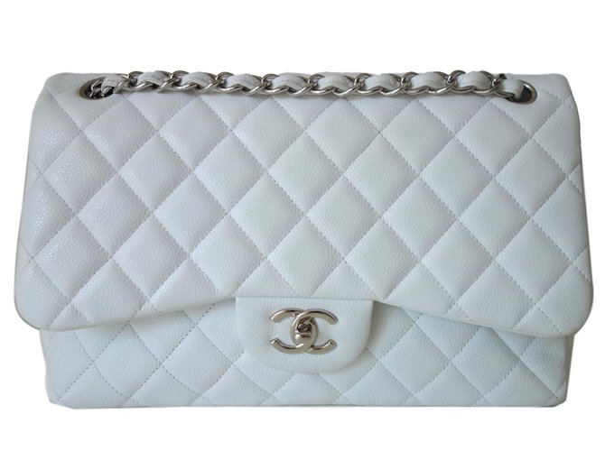 Timeless Chanel Bolsas Branco Couro  ref.79950