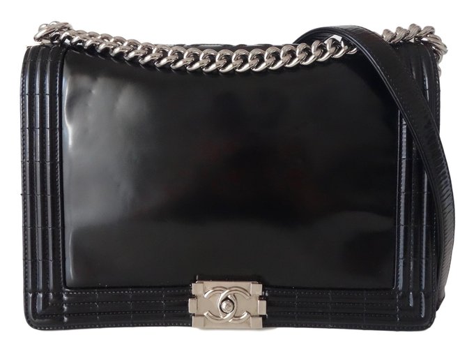 Chanel SAC BOY GM Cuir vernis Noir  ref.79959