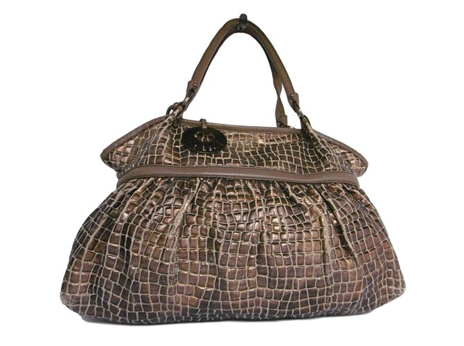 Fendi Tote bag in pelle metallizzata color bronzo Marrone Tela  ref.79993