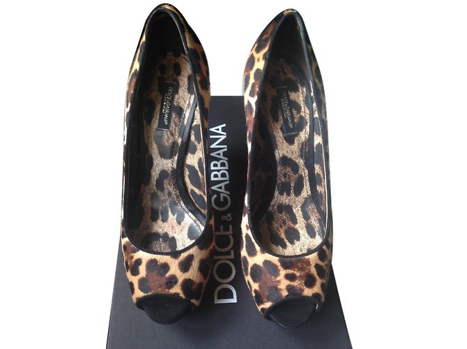Décolleté Dolce & Gabbana Leo + Camoscio Pelle Beige Nero Multicolore