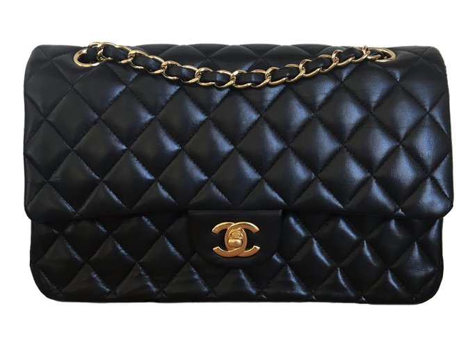 Timeless Chanel double flap Black Leather  ref.80104