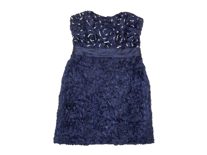 Badgley Mischka Rosette Embellished Silk Dress Blue  ref.80201