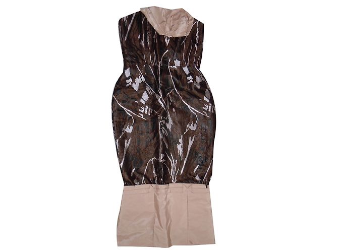 Vestido de seda Roland Mouret Greyfriar Castaño Negro Rosa Blanco