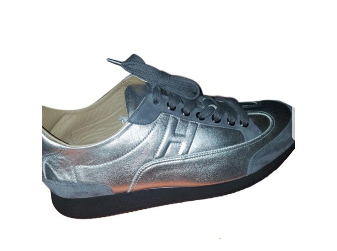 Hermès sneakers Silvery Leather  ref.80329