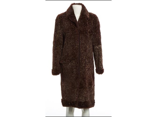 Chanel Coats, Outerwear Brown Leather Rabbit  ref.80331