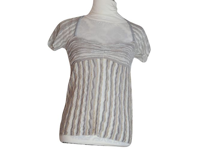 Maje Mesh Top Weiß Silber Gold Viskose Golden