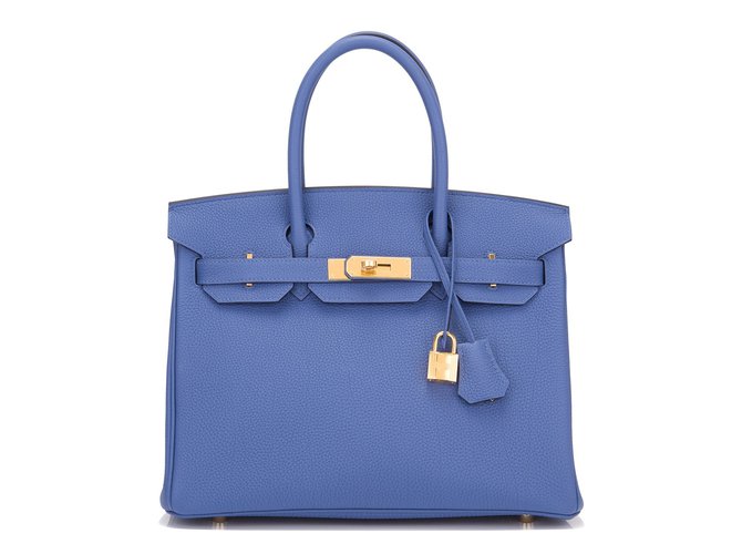 Birkin Hermès Handtaschen Blau Leder  ref.80453