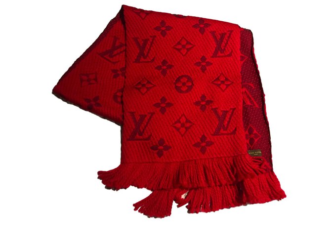 Louis Vuitton logomania sciarpa di lana di seta Rosso  ref.80462