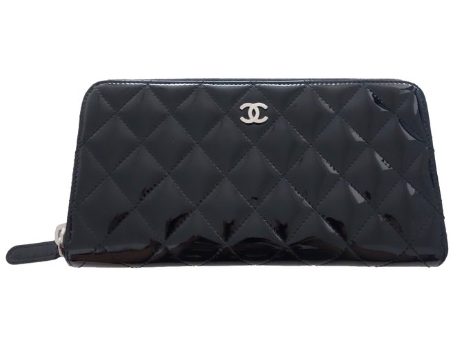 Chanel Porte feuille Cuir vernis Noir  ref.80540