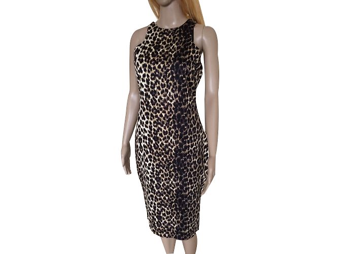 Autre Marque Vestido AX Paris Marrón Negro Algodón Castaño