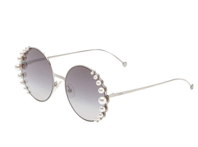 Fendi Oculos escuros Prata Cinza Metal Pérola  ref.80700