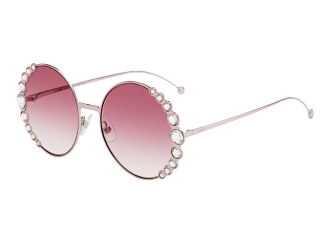 Fendi ribbon and crystals sunglasses lunettes new Métal Rose  ref.80706