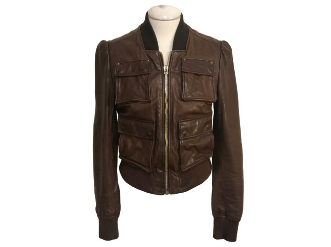 Gucci giacca di pelle / bomber Marrone  ref.80759