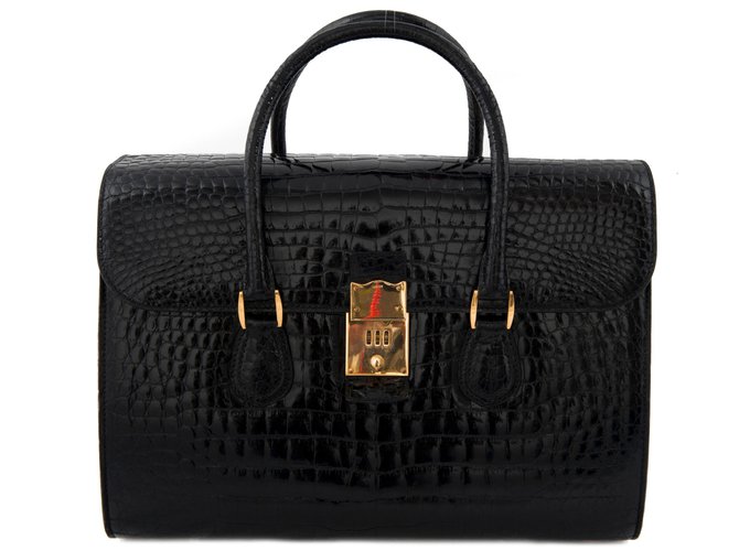 Gucci maleta de cocodrilo negro Cueros exoticos  ref.80899