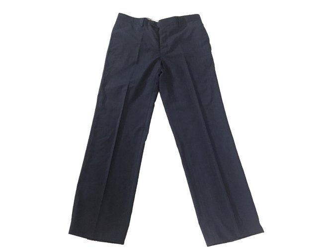 Hermès Pantaloni Nero Blu navy Lana  ref.81228