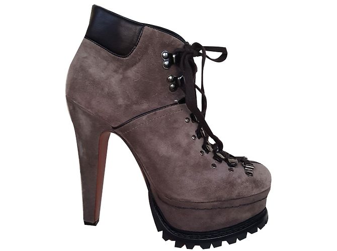 Alaïa Lace up platform ankle boots grey suede Dark grey